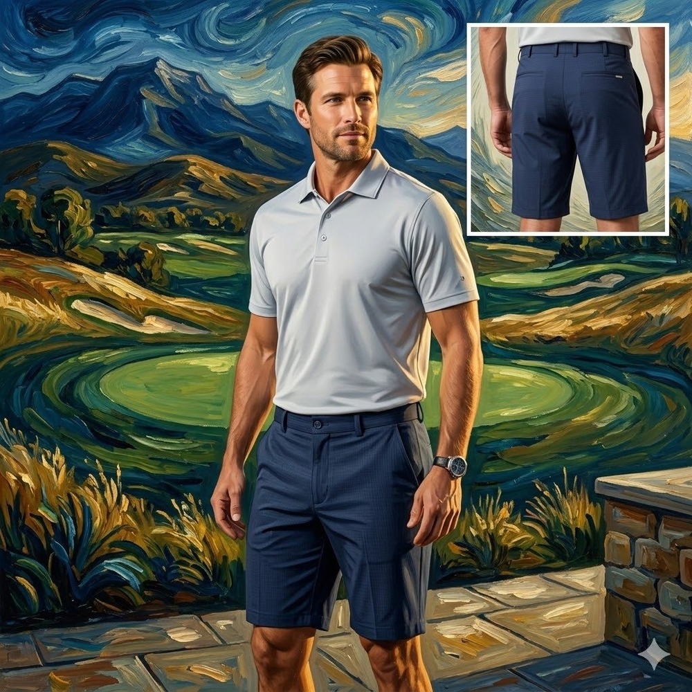 Greg Norman Mens Navy Blue Grid Performance Golf Shorts Size 40 TL114090 Stretch